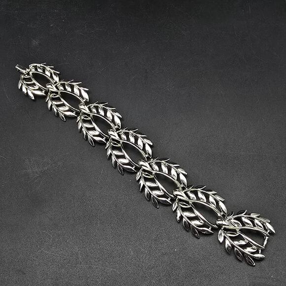 Silver Tone Ivy Leaves Link Bracelet Vintage Costume Jewelry - Picture 8 of 9